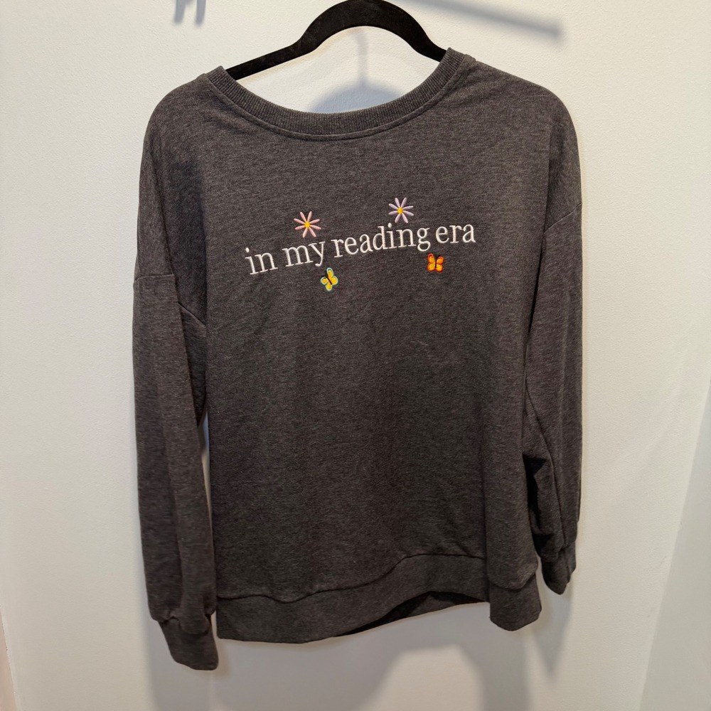 In My Reading Era Graphic Sweatshirt Charcoal Gray Medium Bookish Cozy Casual